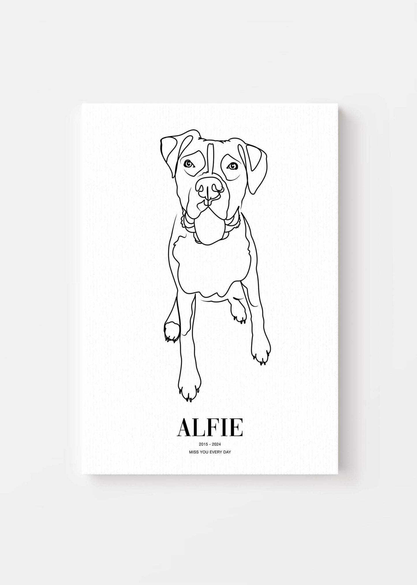Dog memorial pet art line drawing on canvas.