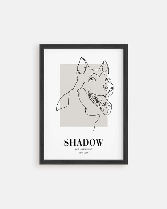custom dog drawing line art in living room by vogue paws who specialize in personalized pet portraits for the home and gift ideas like pet memorial tribute art or dog mom and dog dad pet parent gift ideas.