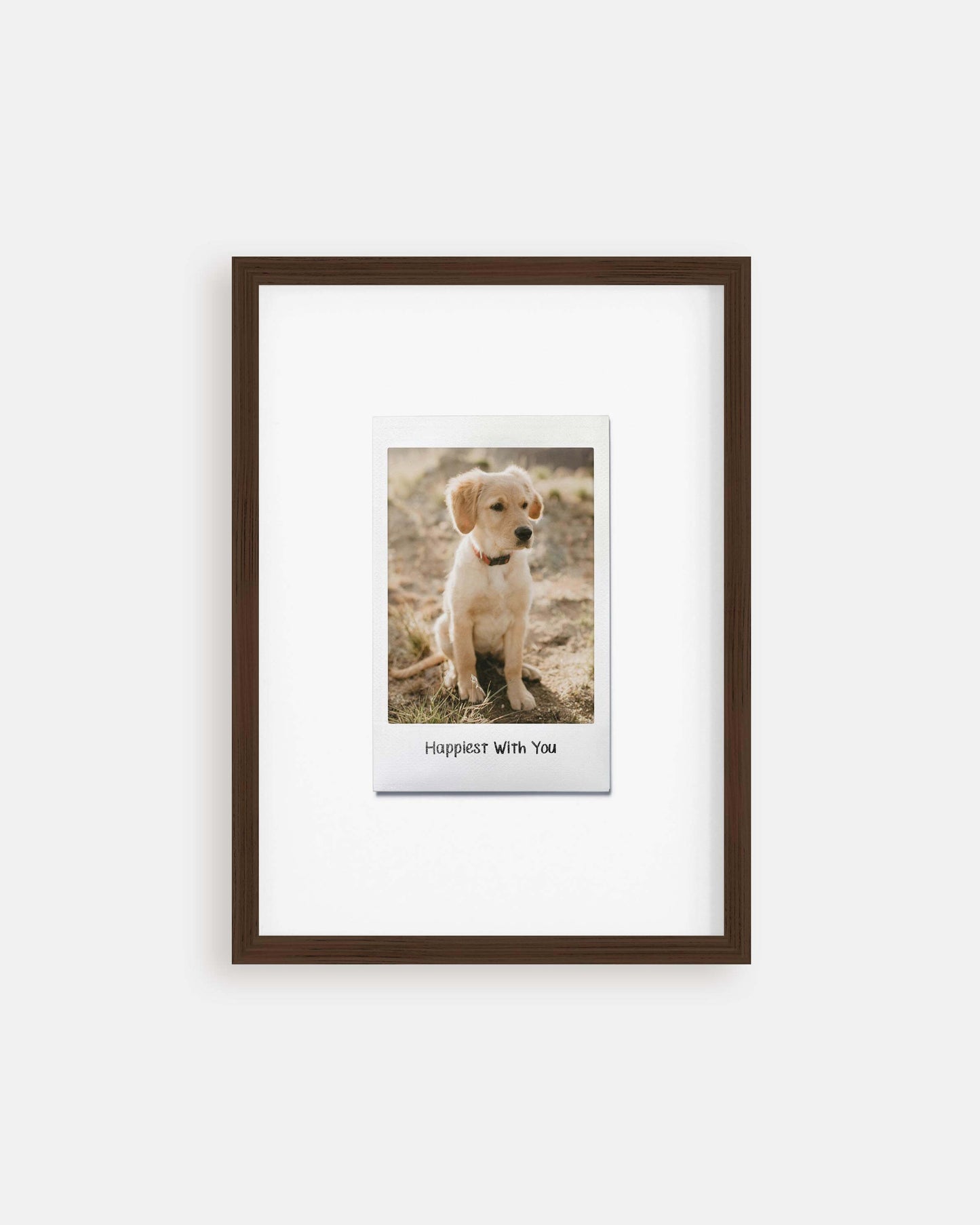 custom dog photo turned into instant film framed print in modern interior home decor. art made by vogue paws personalized pet portrait art made for gift ideas for dog mom and dog dad pet parents or as a pet memorial sympathy gift idea