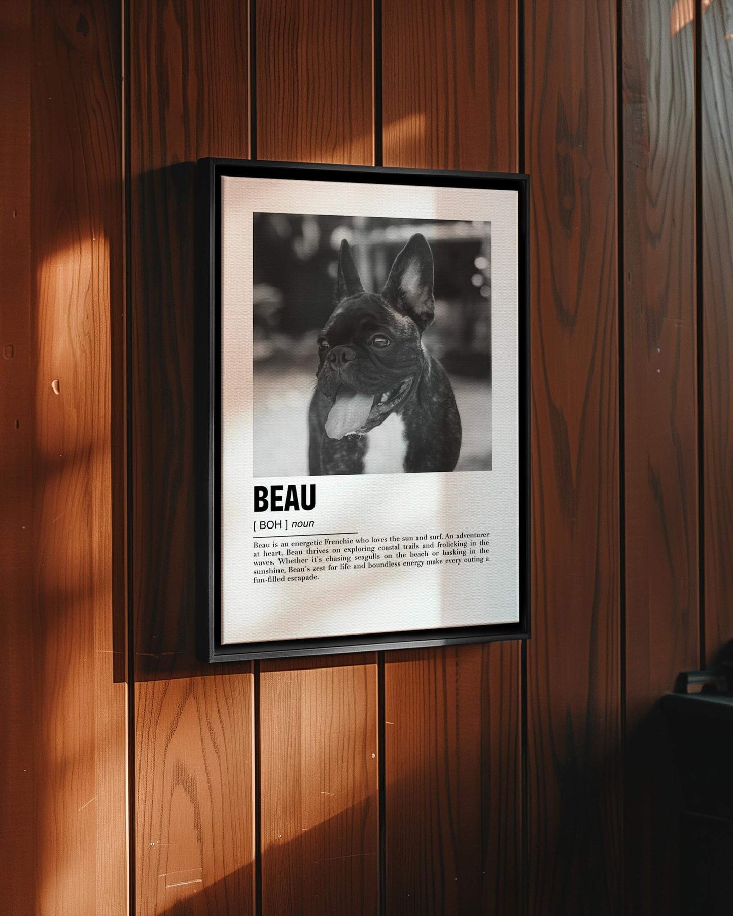 French bulldog custom pet portrait gift on canvas with black floating frame gift idea for dog mom and dog dad and pet parents