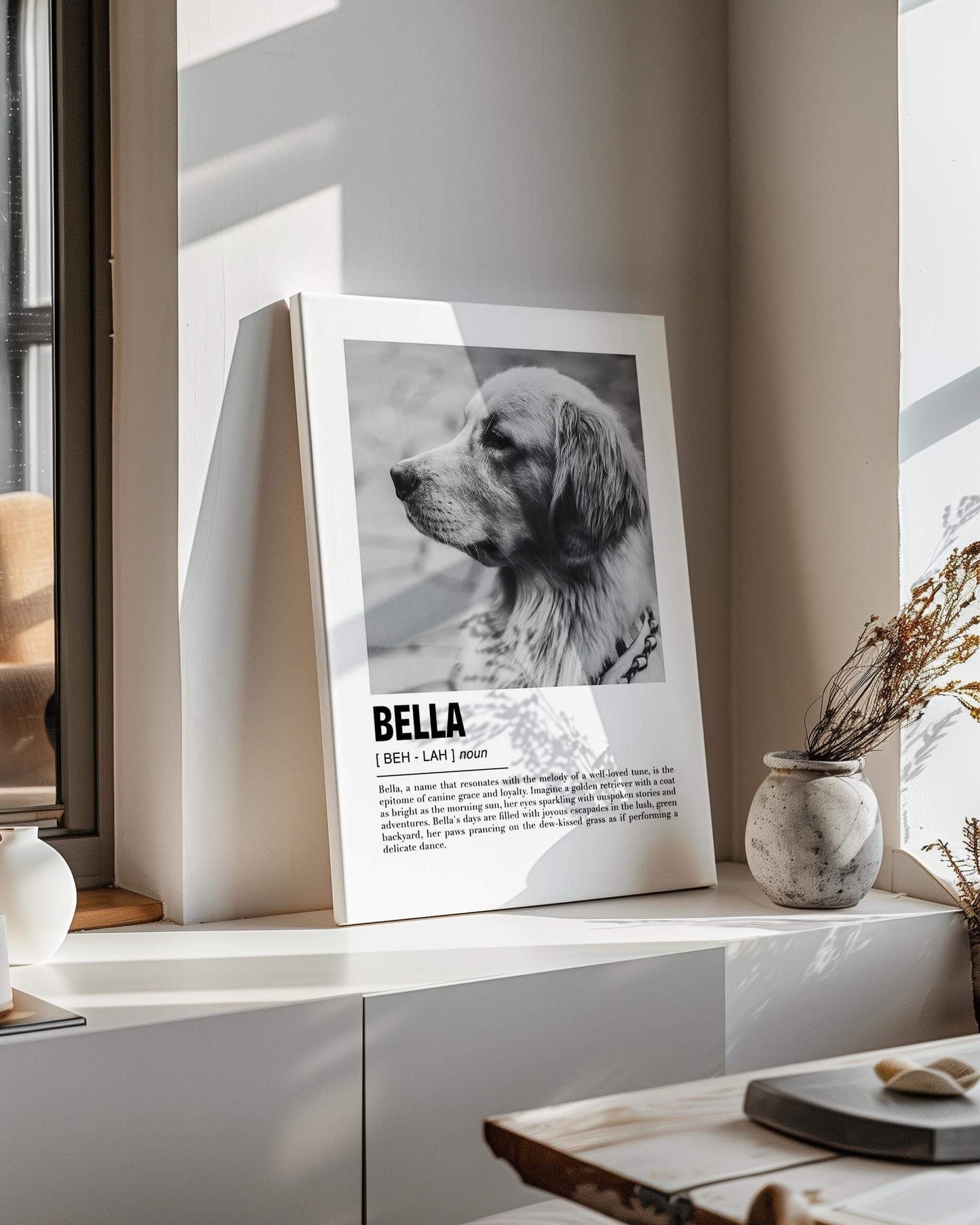 golden retriever custom pet portrait gift on canvas with black floating frame gift idea for dog mom and dog dad and pet parents