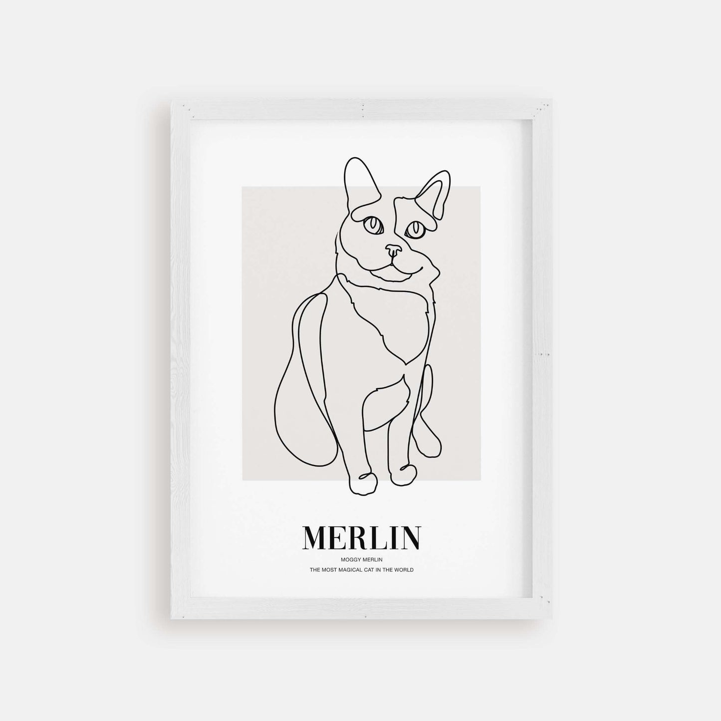 Personalized cat portrait in a picture frame with custom details, featuring a custom photo of a beloved feline. Ideal for custom pet portraits, this artwork serves as a beautiful cat memorial gift or personal pet art for the home. Perfect for custom pet frames, personalized pet portrait art, and custom cat artwork.