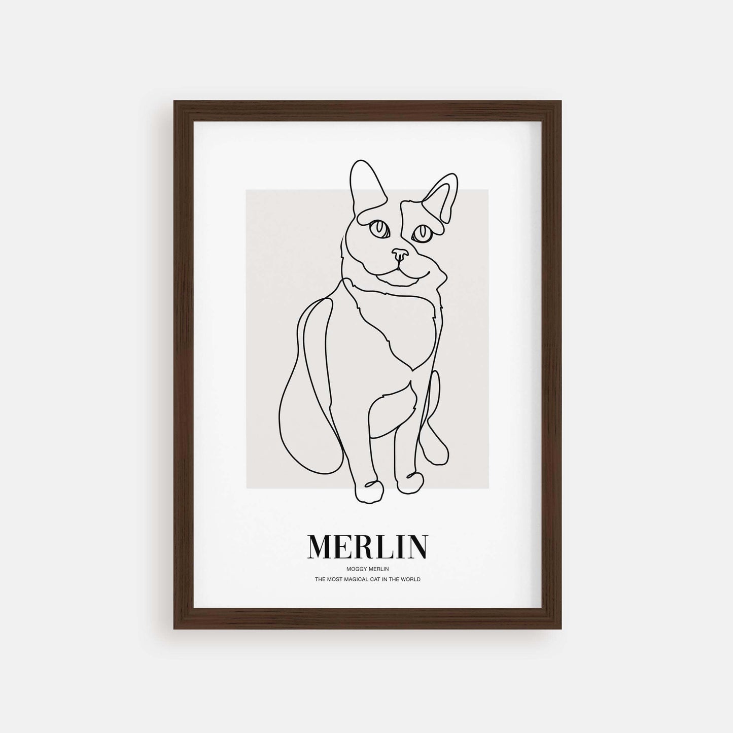 Personalized cat portrait in a picture frame with custom details, featuring a custom photo of a beloved feline. Ideal for custom pet portraits, this artwork serves as a beautiful cat memorial gift or personal pet art for the home. Perfect for custom pet frames, personalized pet portrait art, and custom cat artwork.