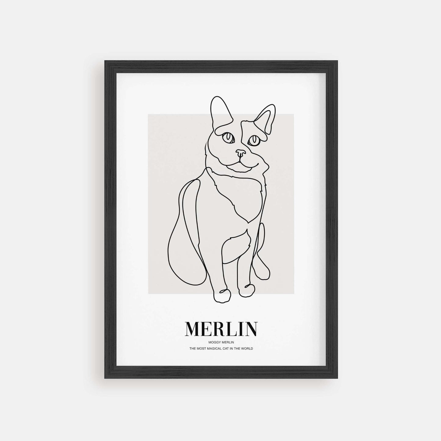 Personalized cat portrait in a picture frame with custom details, featuring a custom photo of a beloved feline. Ideal for custom pet portraits, this artwork serves as a beautiful cat memorial gift or personal pet art for the home. Perfect for custom pet frames, personalized pet portrait art, and custom cat artwork.