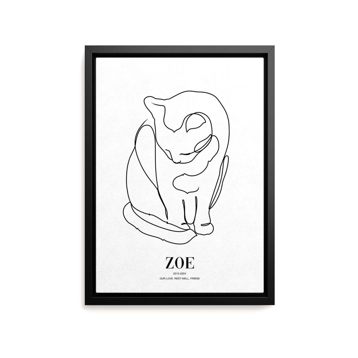 Personalized line drawn cat portrait on canvas with custom details, featuring a custom photo of a beloved feline. Ideal for custom pet portraits, this artwork serves as a beautiful cat memorial gift or personal pet art for the home. Perfect for custom pet canvas, personalized pet portrait art, and custom cat artwork.
