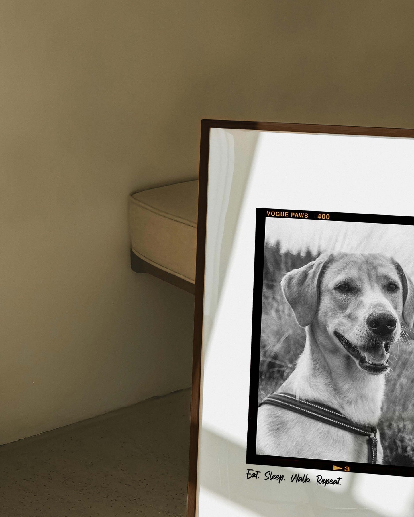 Black and white art dog photo custom fine art pet portrait in film negative vintage art style made by vogue paws creators of the best pet portrait art gifts for dog mom and dog dad pet parents and pet lovers or sympathy gift pet memorial ideas