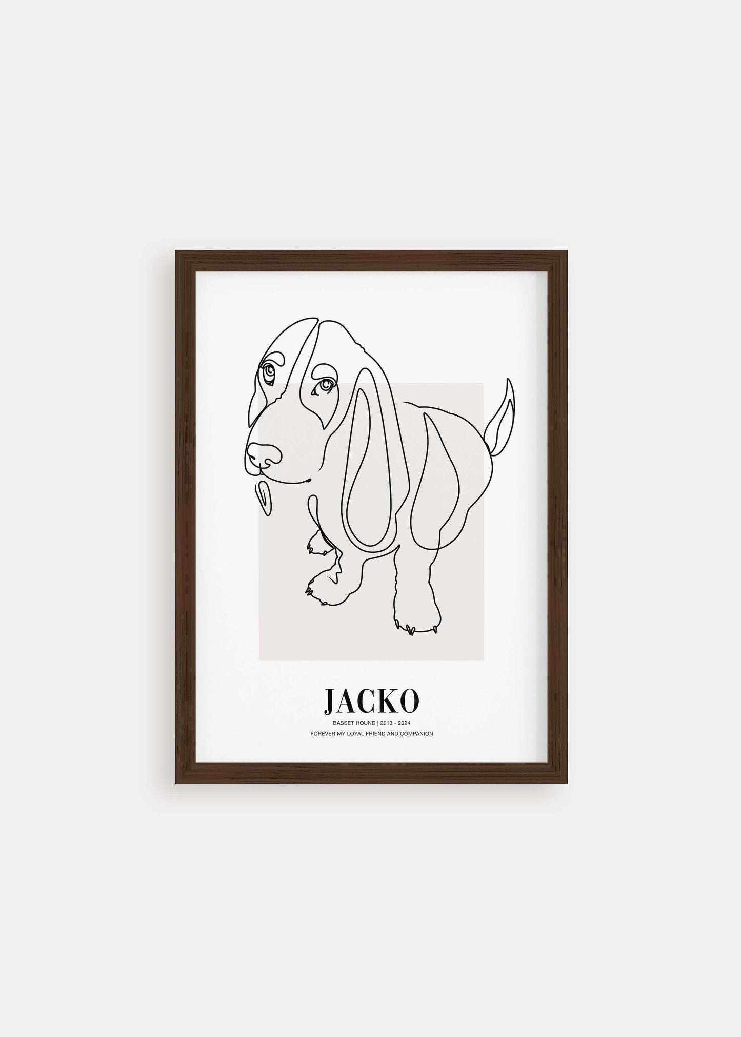 dog memorial pet art line drawing in walnut frame