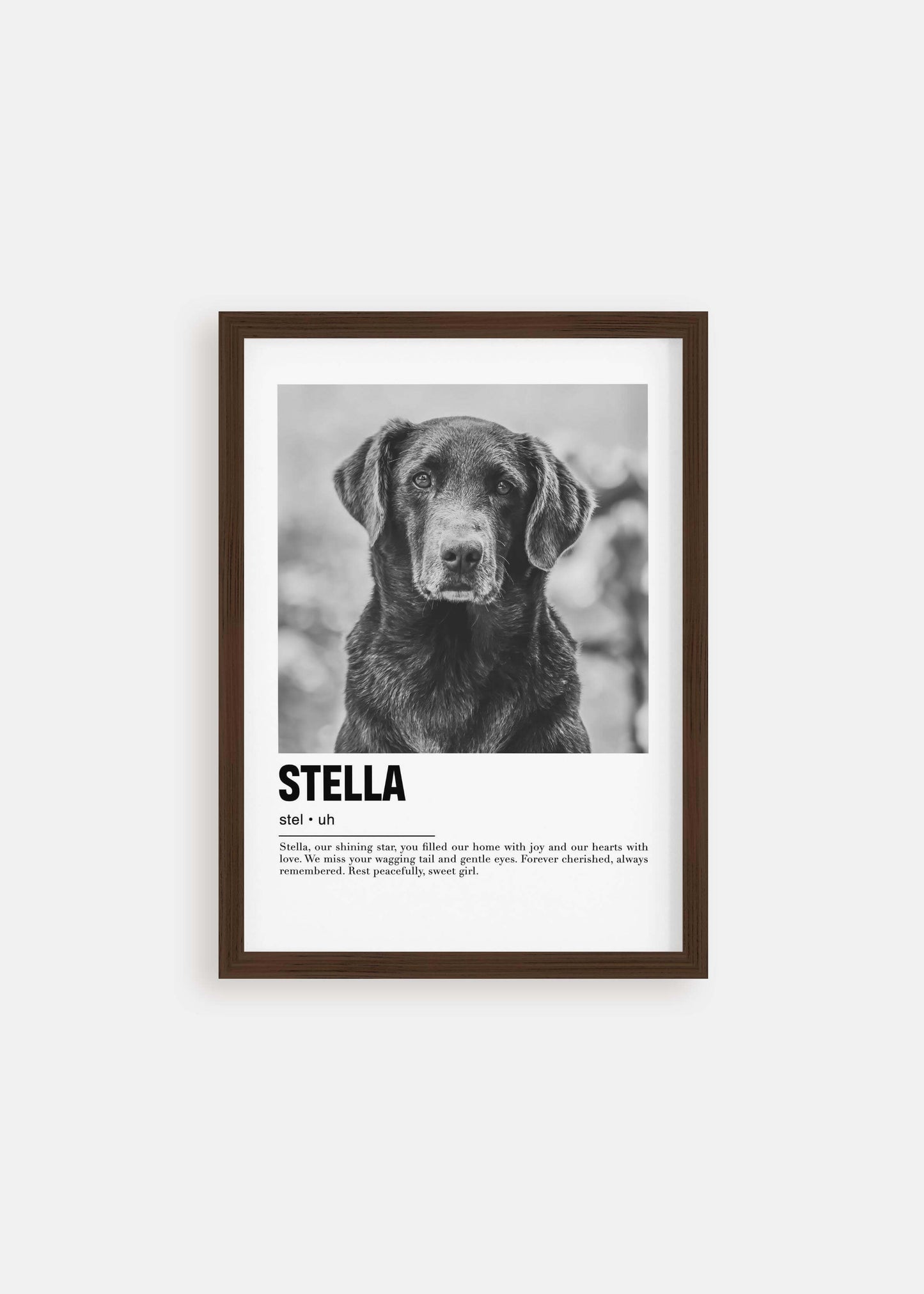 pet art memorial poster with walnut frame