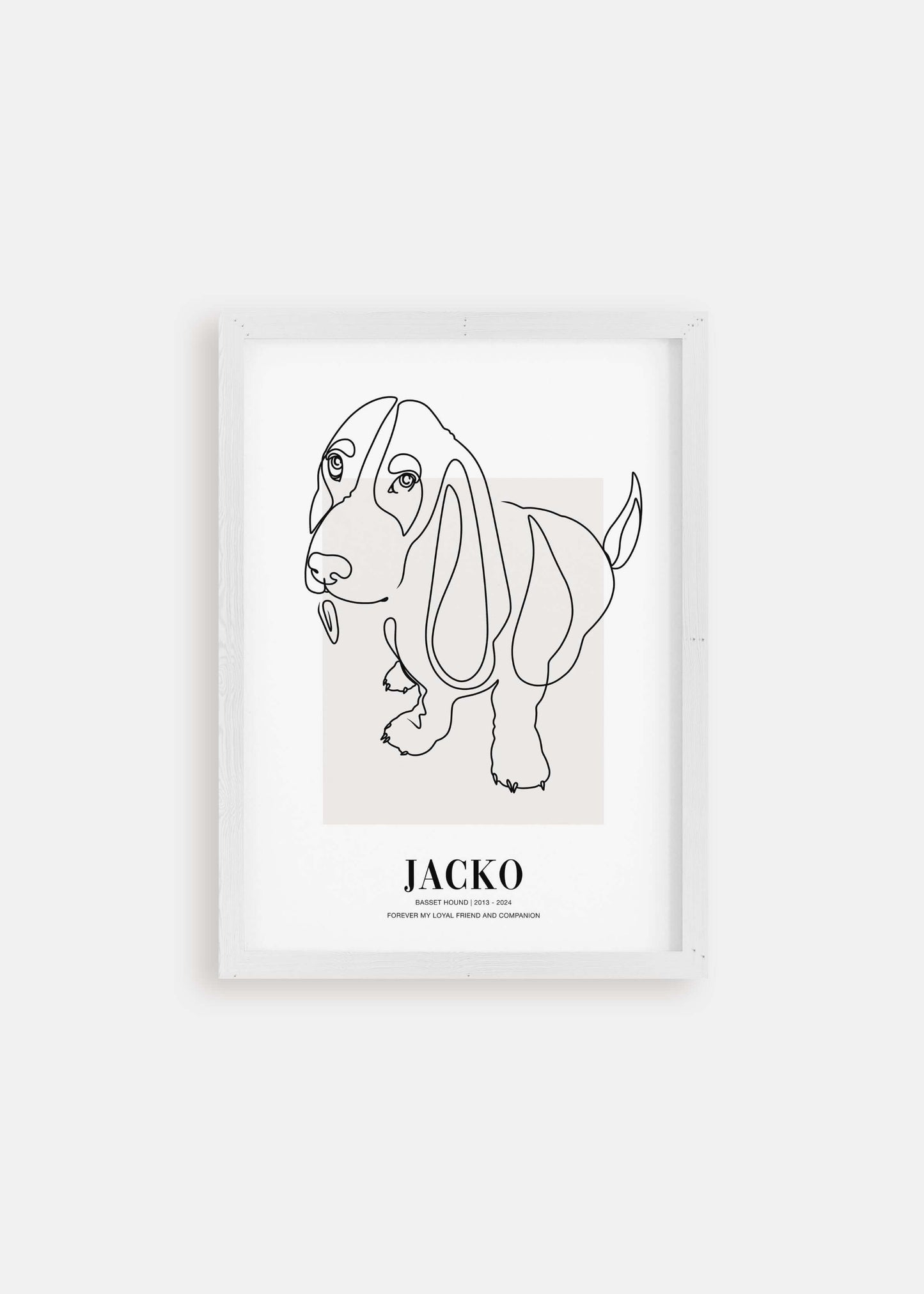 dog memorial pet art line drawing in white frame