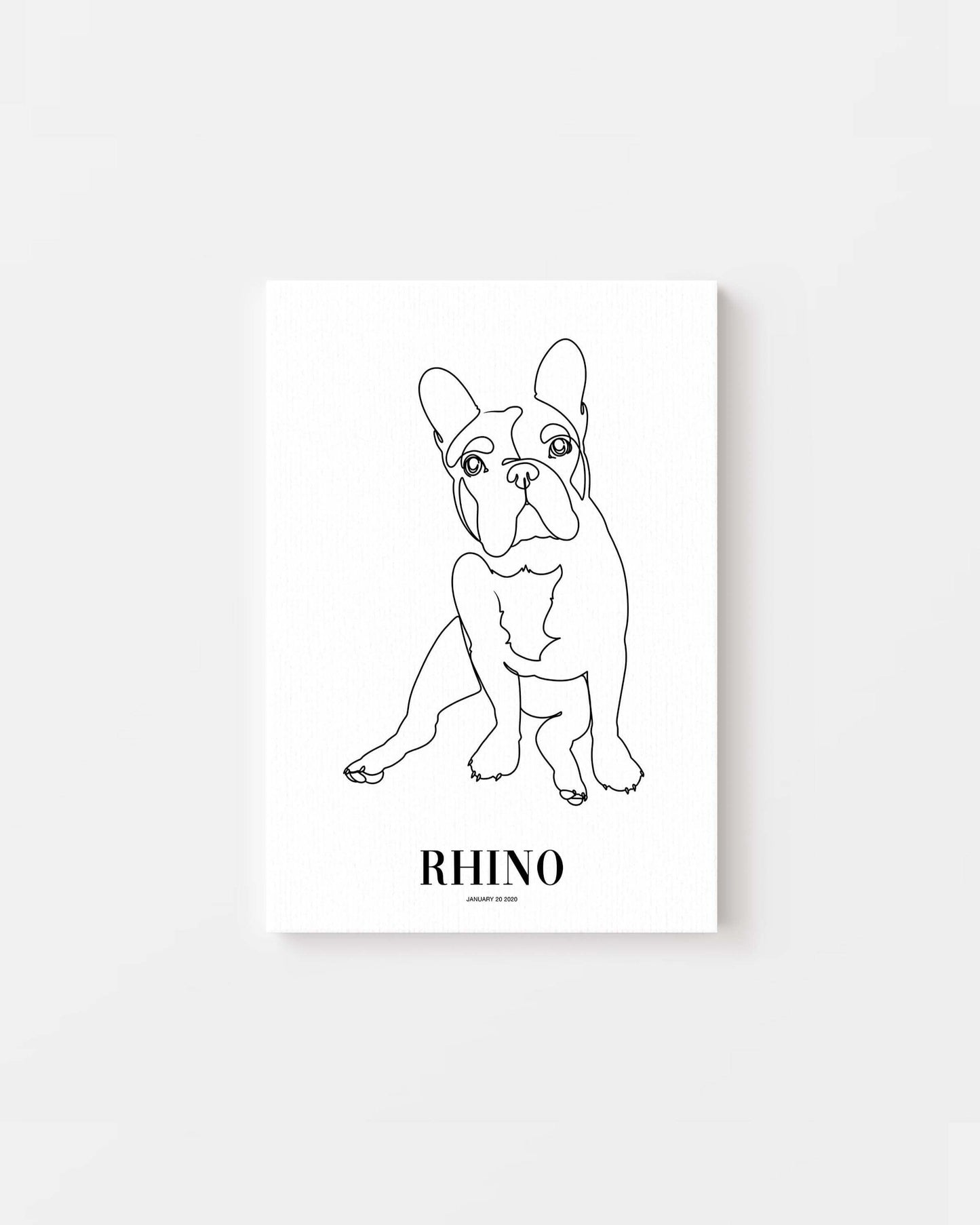 french bulldog print line drawing custom art on canvas and mounted on wall of contemporary home decor living space creating a unique custom gift idea for dog mom and dog dad pet parents made by vogue paws personalized pet portrait dog art