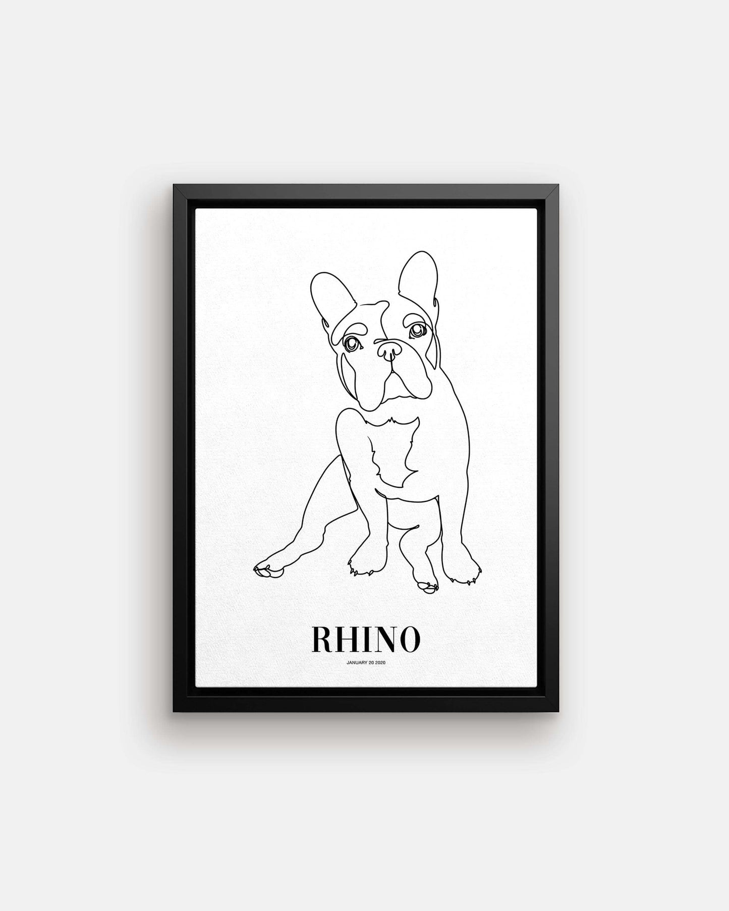 french bulldog print line drawing custom art on canvas and mounted on wall of contemporary home decor living space creating a unique custom gift idea for dog mom and dog dad pet parents made by vogue paws personalized pet portrait dog art