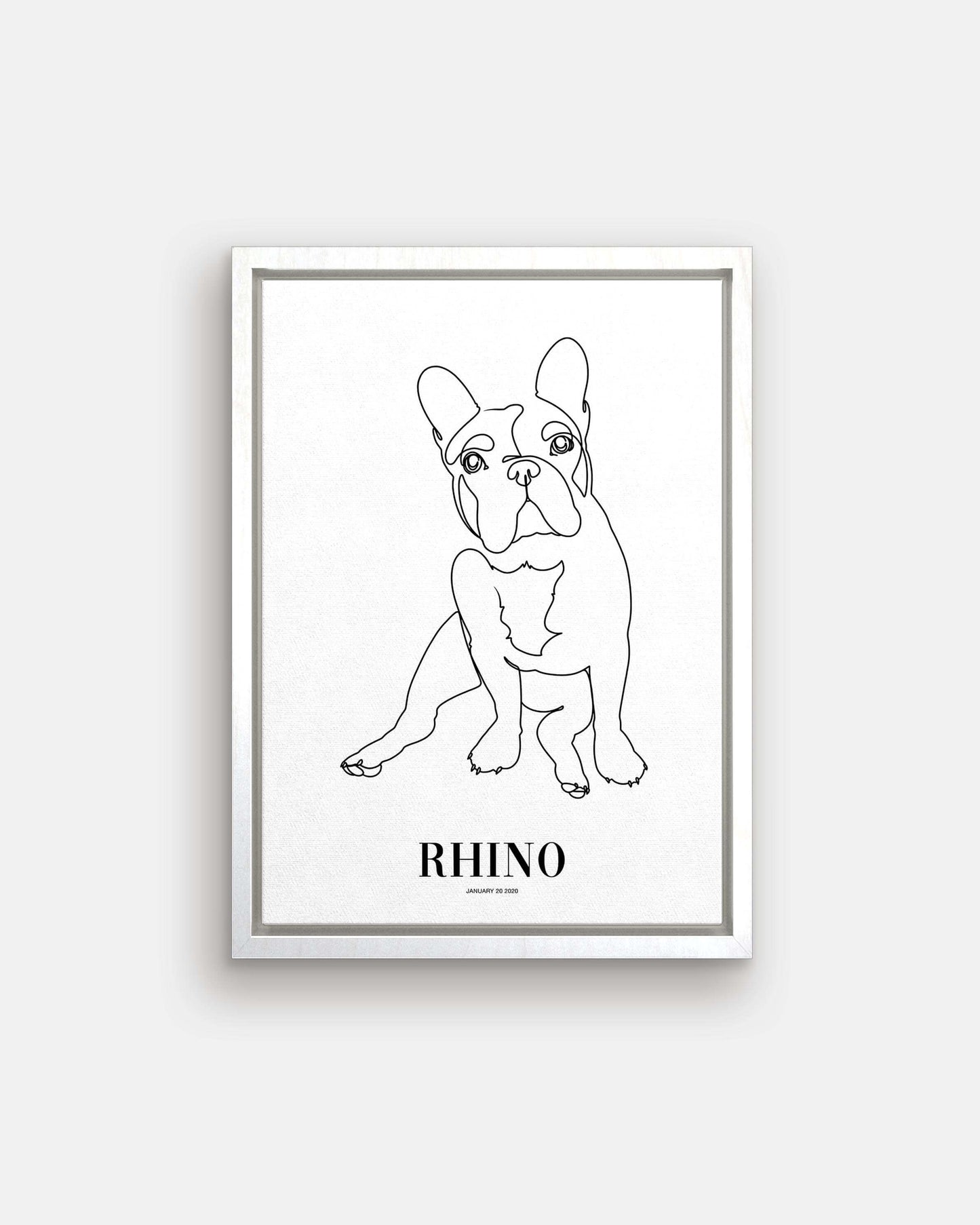 french bulldog print line drawing custom art on canvas and mounted on wall of contemporary home decor living space creating a unique custom gift idea for dog mom and dog dad pet parents made by vogue paws personalized pet portrait dog art