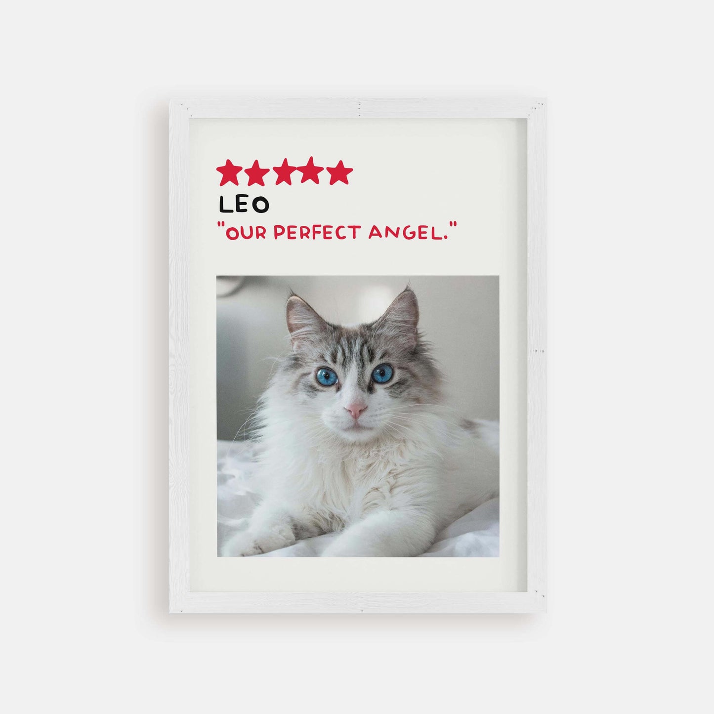 Personalized cat portrait in a picture frame with custom details, featuring a custom photo of a beloved feline. Ideal for custom pet portraits, this artwork serves as a beautiful cat memorial gift or personal pet art for the home. Perfect for custom pet frames, personalized pet portrait art, and custom cat artwork.