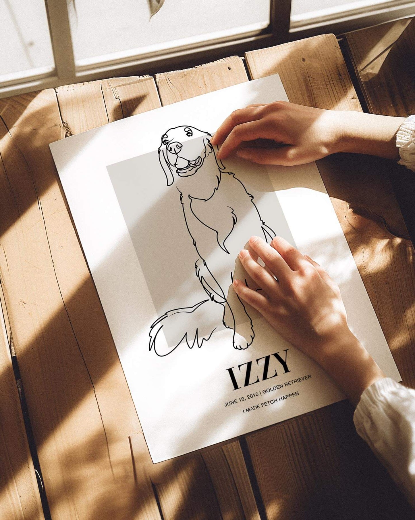 custom dog drawing line art in living room by vogue paws who specialize in personalized pet portraits for the home and gift ideas like pet memorial tribute art or dog mom and dog dad pet parent gift ideas.