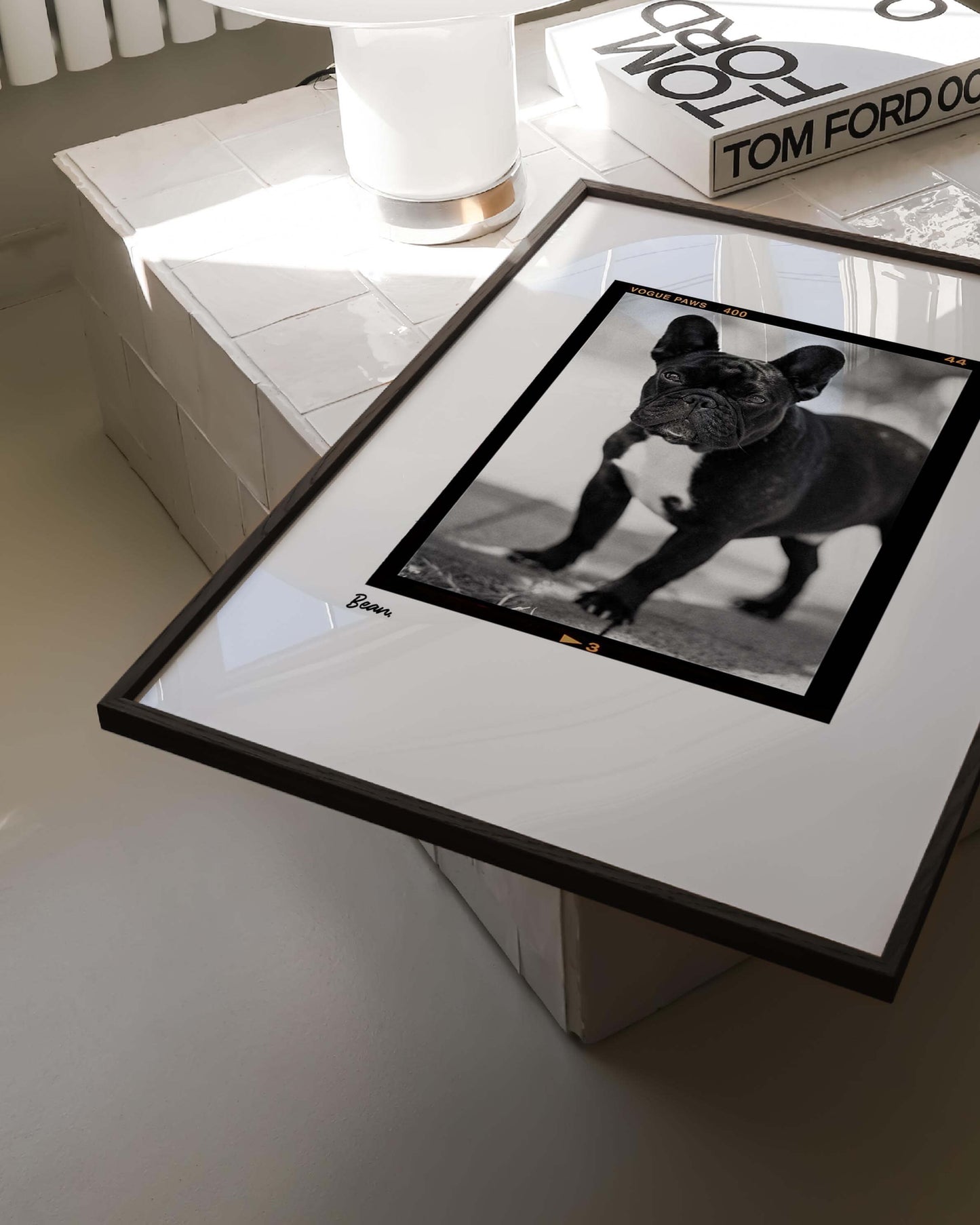 Black and white art dog photo custom fine art pet portrait in film negative vintage art style made by vogue paws creators of the best pet portrait art gifts for dog mom and dog dad pet parents and pet lovers or sympathy gift pet memorial ideas