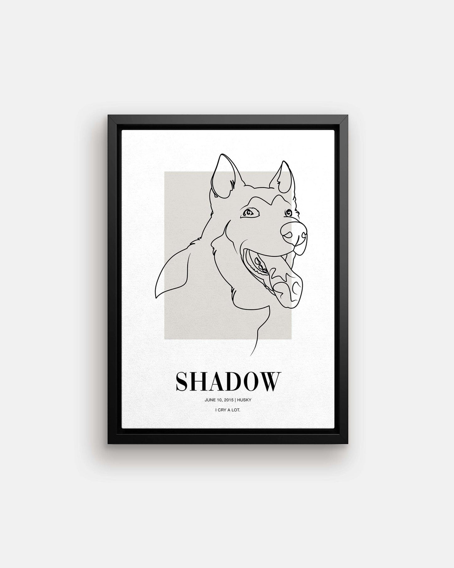 custom line drawn dog portrait printed on canvas and mounted in a unique home decor as a gift for a dog mom or dog dad pet parent made by vogue paws who specialize in personalized pet portrait gifts