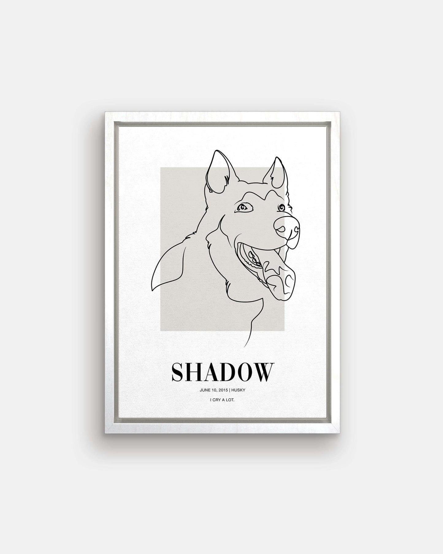 custom line drawn dog portrait printed on canvas and mounted in a unique home decor as a gift for a dog mom or dog dad pet parent made by vogue paws who specialize in personalized pet portrait gifts