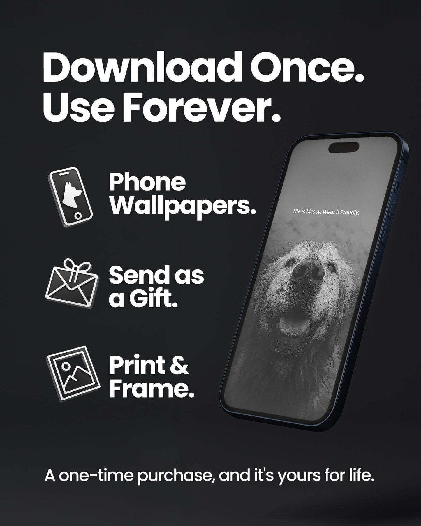 dog, dog art, dog mom, dog dad, gift for dog mom, gift for dog dad, golden retriever, golden retriever art, black and white art, dog wall art, inspirational dog quote, meaningful dog gift, pet lover gift, muddy dog, smiling dog, dog photography print, motivational dog poster, dog decor, dog lover wall art