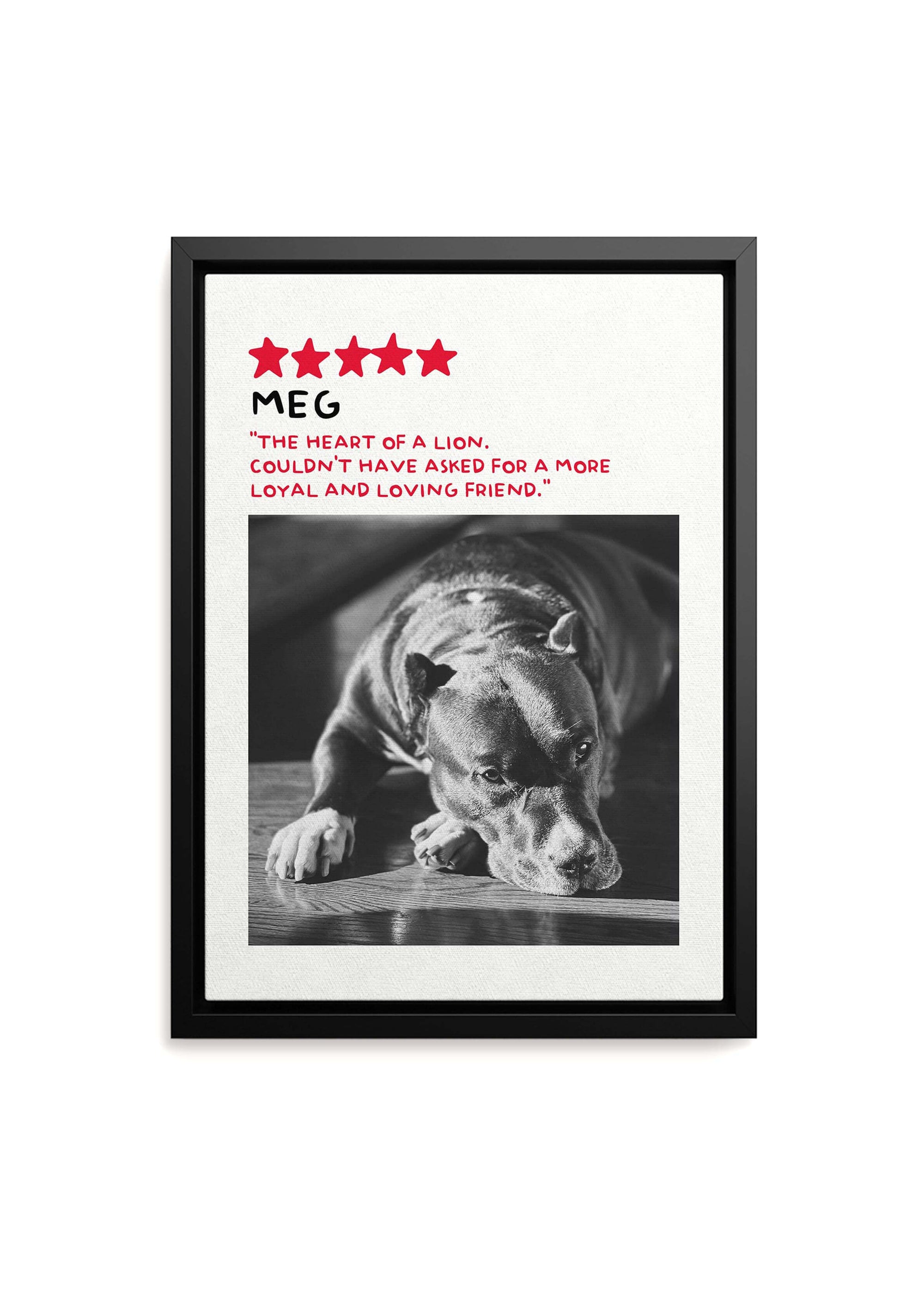 dog memorial art canvas in black and white on framed canvas.