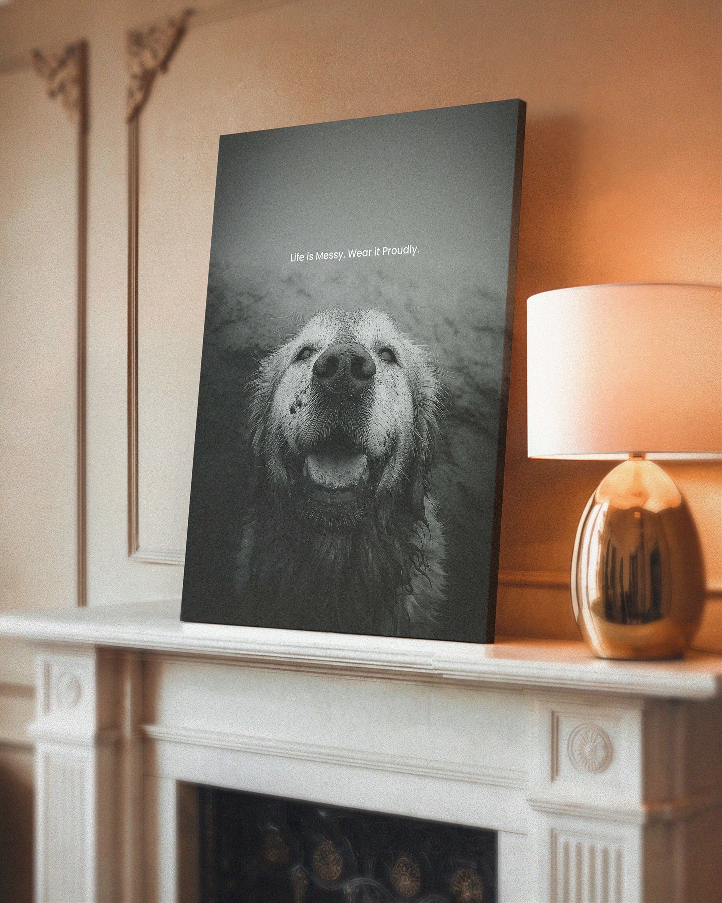 dog, dog art, dog mom, dog dad, gift for dog mom, gift for dog dad, golden retriever, golden retriever art, black and white art, dog wall art, inspirational dog quote, meaningful dog gift, pet lover gift, muddy dog, smiling dog, dog photography print, motivational dog poster, dog decor, dog lover wall art