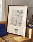 custom dog drawing line art in living room by vogue paws who specialize in personalized pet portraits for the home and gift ideas like pet memorial tribute art or dog mom and dog dad pet parent gift ideas.