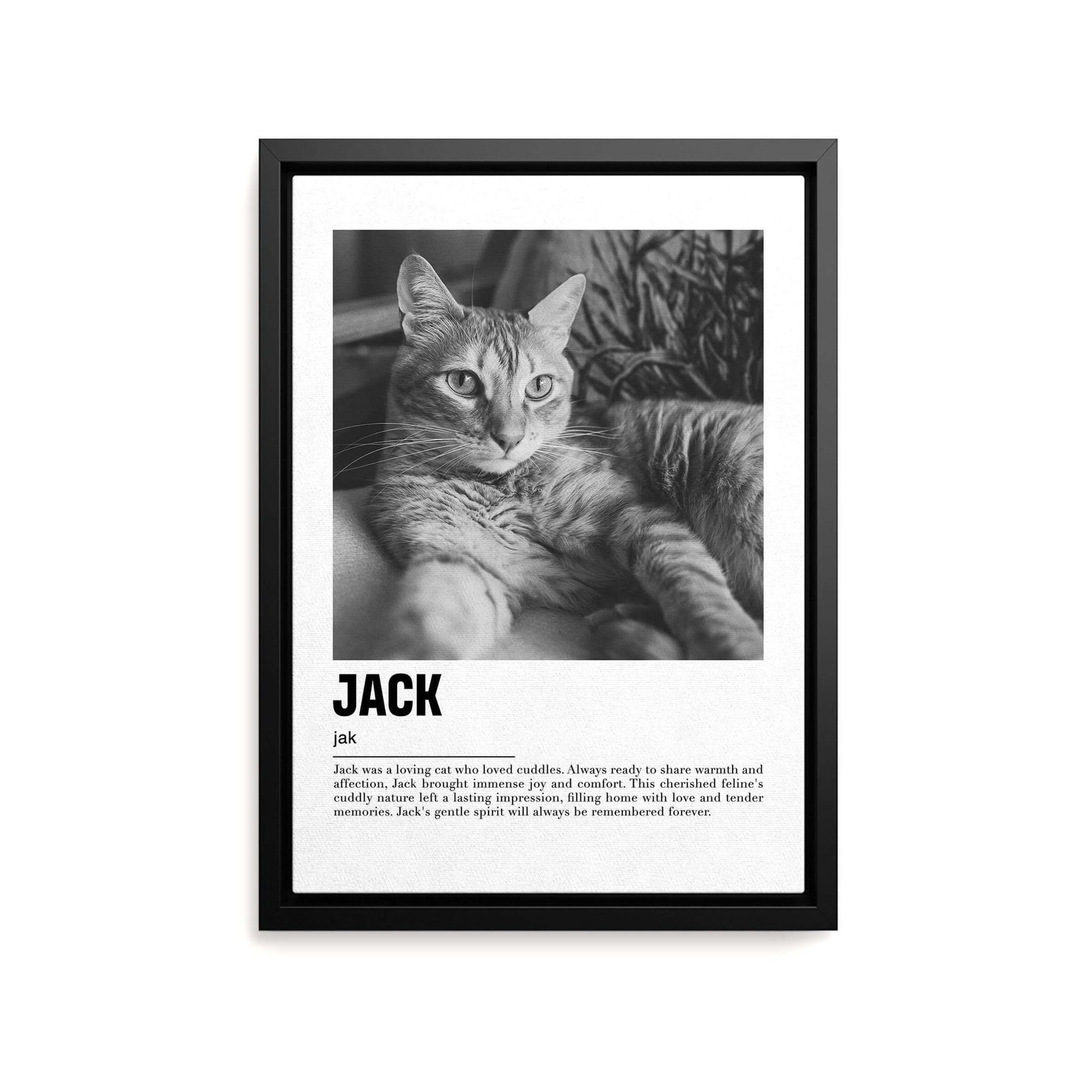 Personalized cat portrait on canvas with custom details, featuring a custom photo of a beloved feline. Ideal for custom pet portraits, this artwork serves as a beautiful cat memorial gift or personal pet art for the home. Perfect for custom pet canvas, personalized pet portrait art, and custom cat artwork.