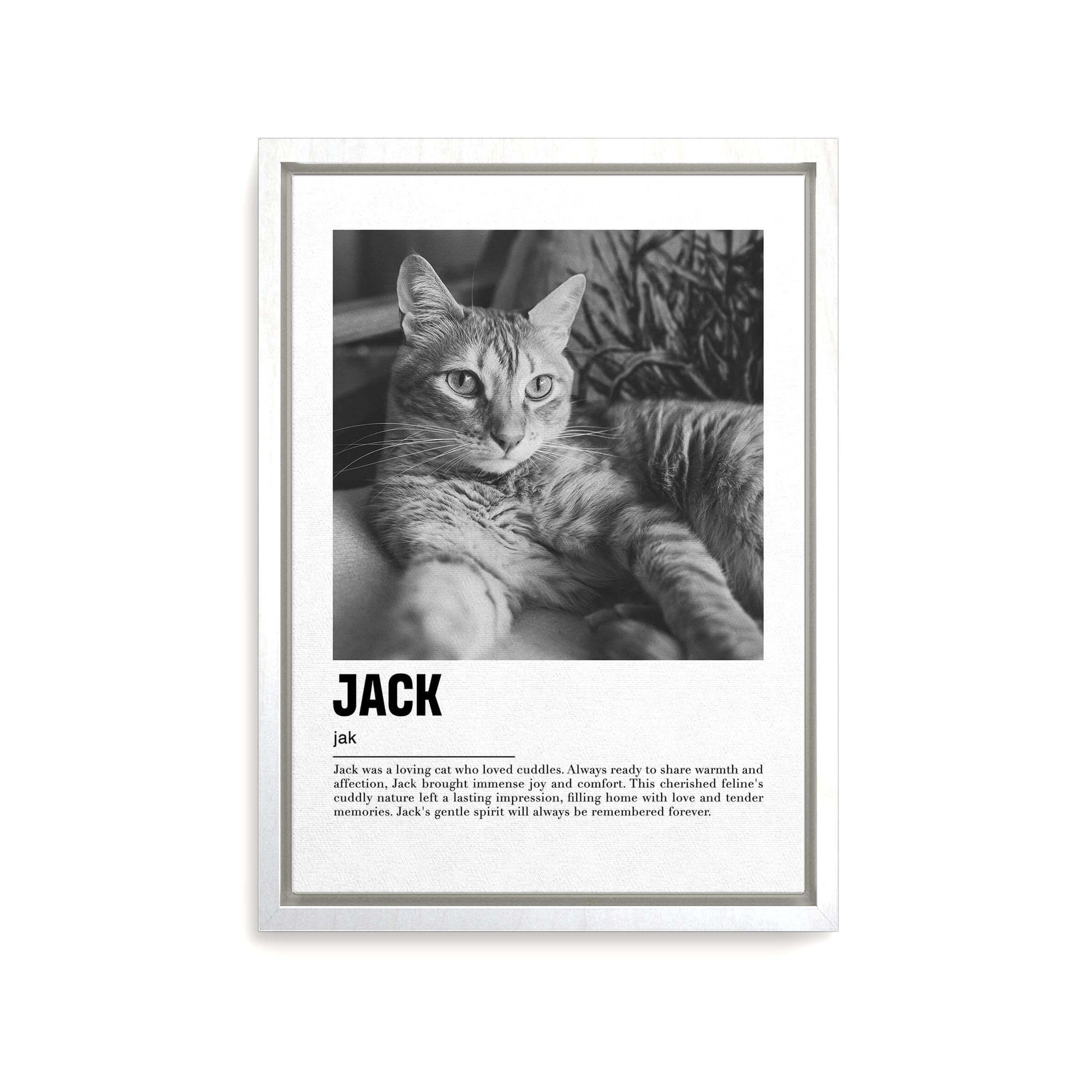 Personalized cat portrait on canvas with custom details, featuring a custom photo of a beloved feline. Ideal for custom pet portraits, this artwork serves as a beautiful cat memorial gift or personal pet art for the home. Perfect for custom pet canvas, personalized pet portrait art, and custom cat artwork.
