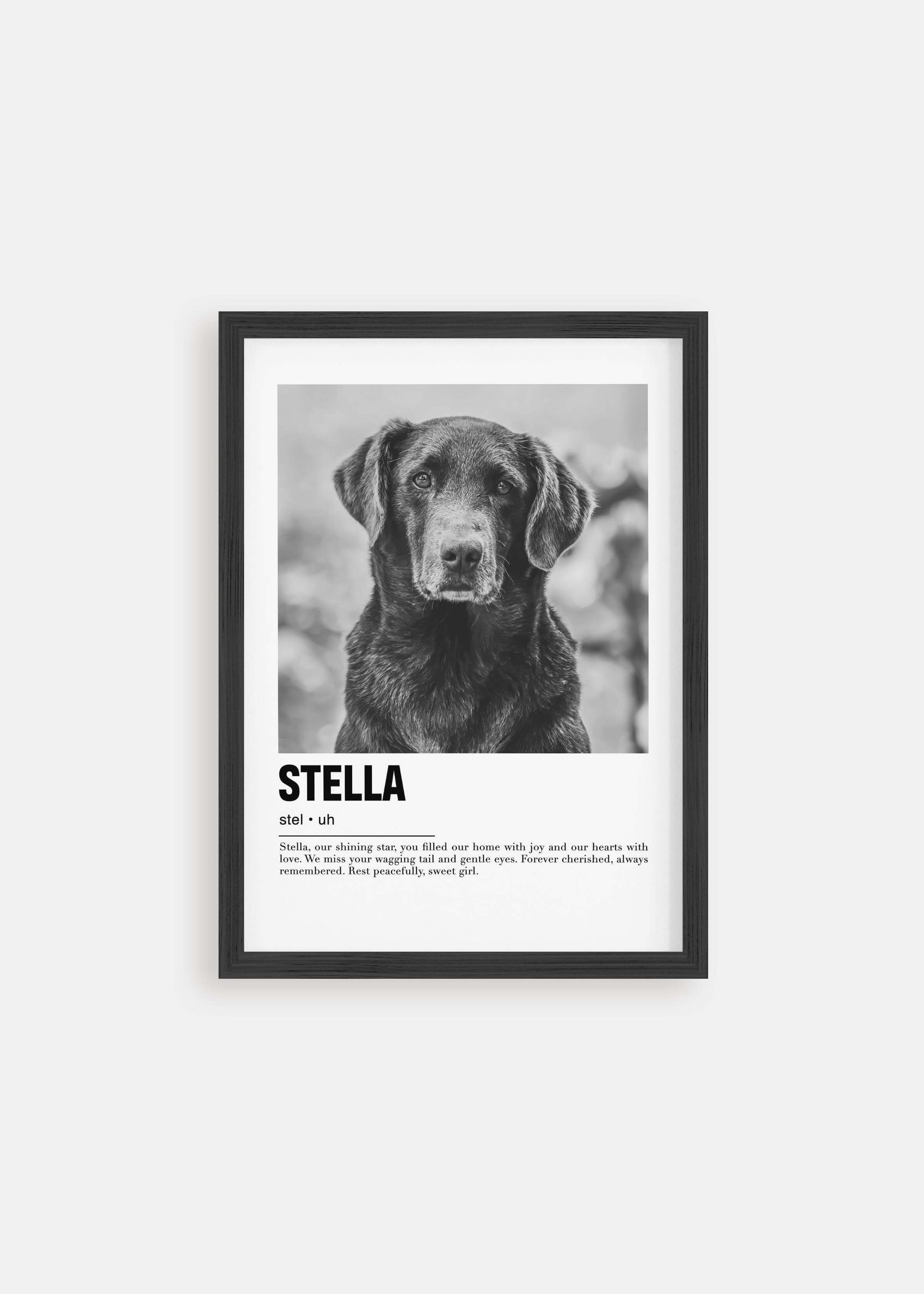 pet art memorial poster with black frame