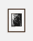dog memorial pet art, black and white photo in walnut frame.