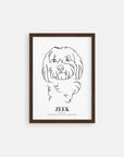 Dog memorial line drawn pet art in walnut framed poster