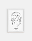 Dog memorial line drawn pet art in white framed poster