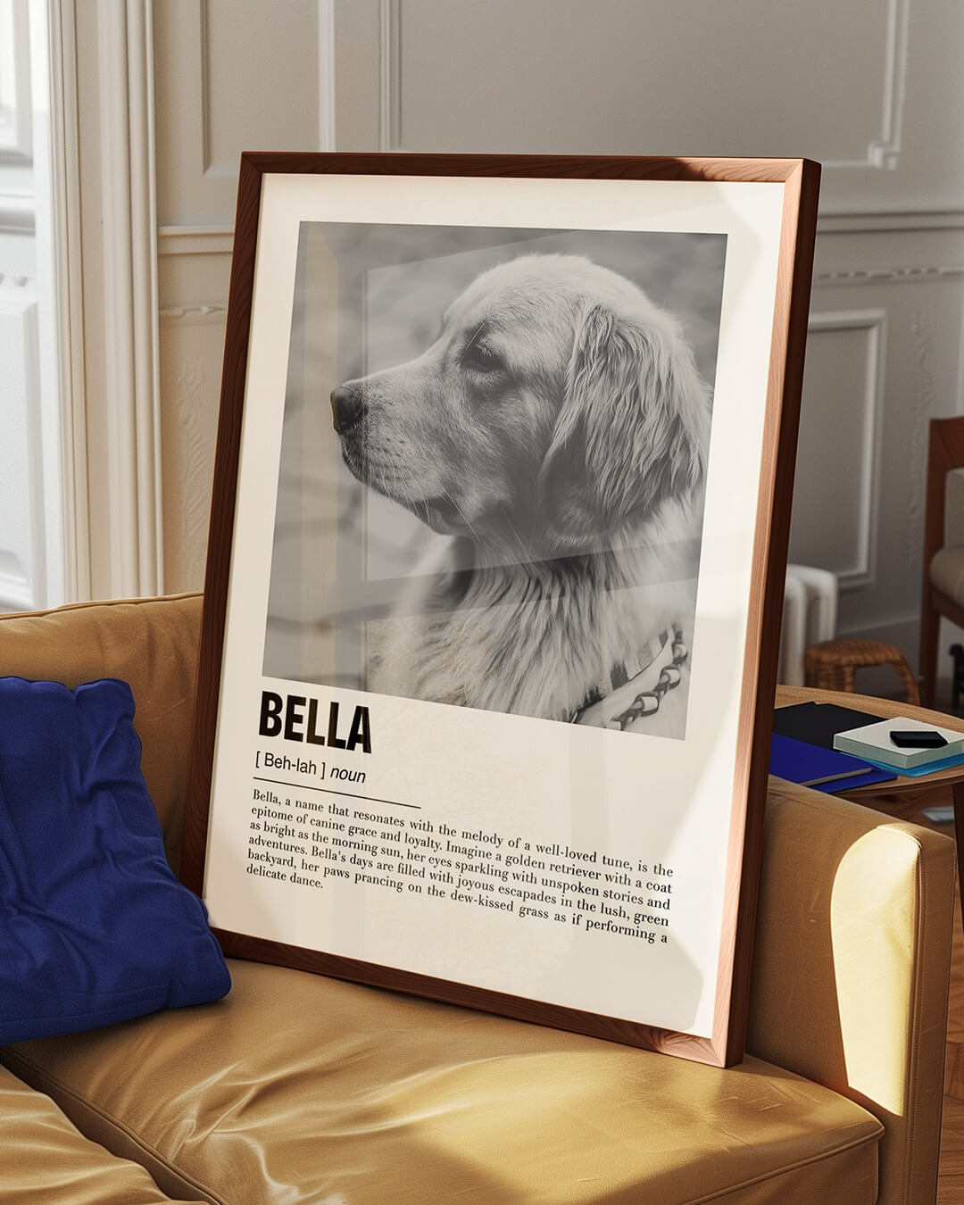 framed custom pet art of a golden retriever dog portrait the perfect gift idea for dog mom or dog dad pet parents or pet memorial gift idea