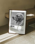 Custom framed pet portrait print by vogue paws who specialize in the best custom dog art made from photos that make great gift ideas for dog mom and dog dad pet parents